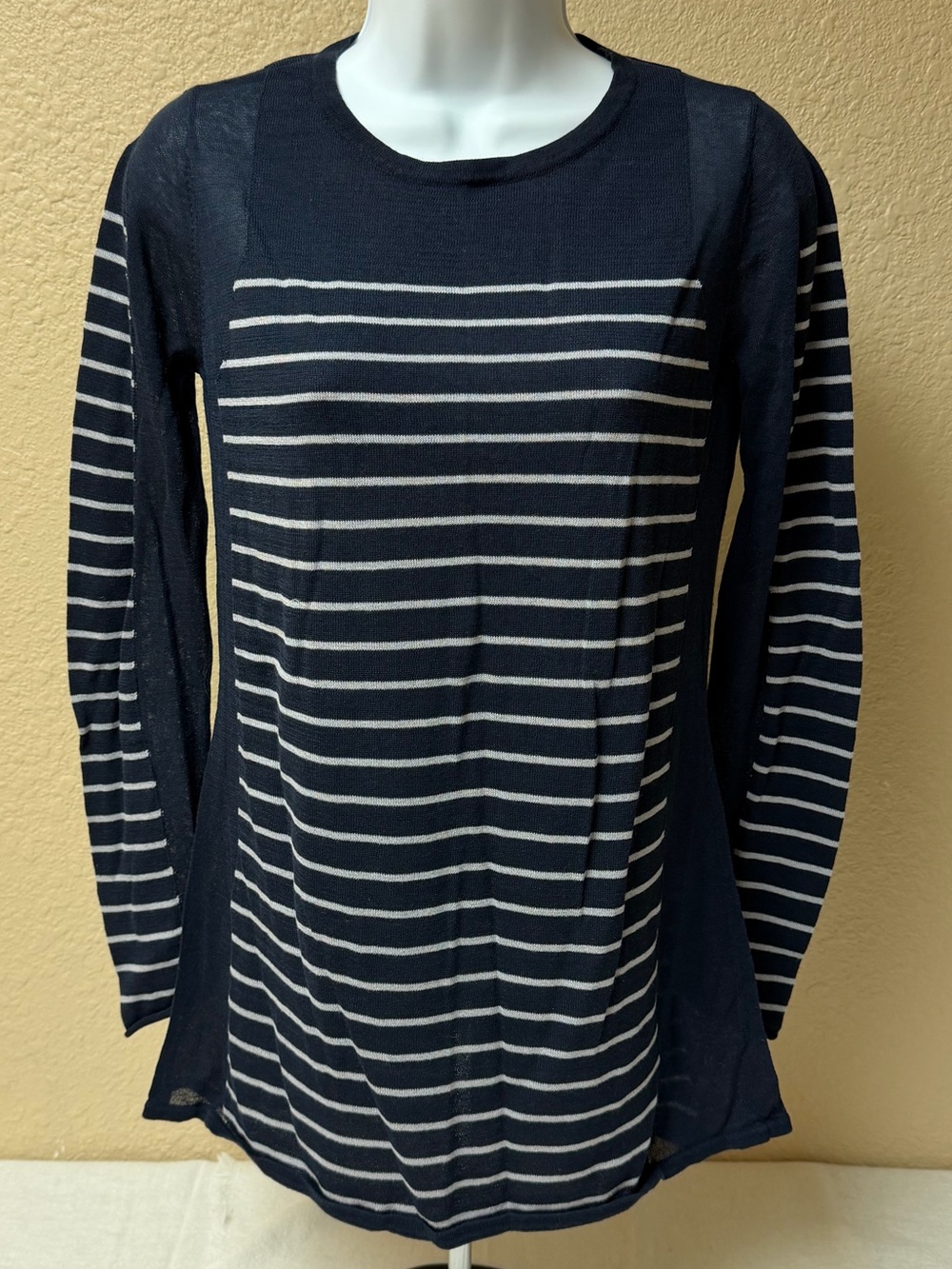 4/$20 CAbi Navy and White Striped Long Sleeve Top